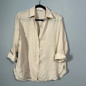 SOLD- Zara Cream Cotton Folded Cuff Shirt size XS